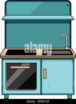 Children playing kitchen toy illustration for learning Stock Vector