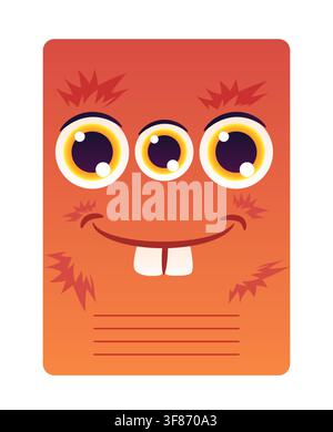 Cute Three-Eyed Monster Notebook Cover Stock Vector