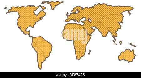 silhouette bred simplified silhouette world map with bold angular coastlines with solid fills and contours for modern wall art decor poster decor Stock Vector