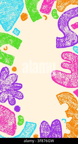 Vertical light color frame with child chalk abstract elements. Stock Vector