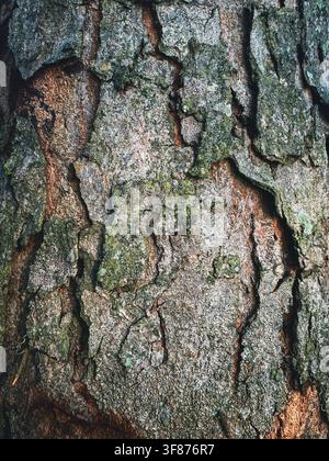 Rough tree bark texture with green moss for nature background design Stock Photo