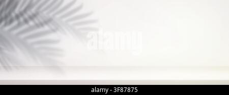 Soft palm foliage shadows on white wall background. Vector realistic illustration of organic tropical foliage silhouettes, sunlight creating natural overlay effect, botanical design, summer backdrop Stock Vector