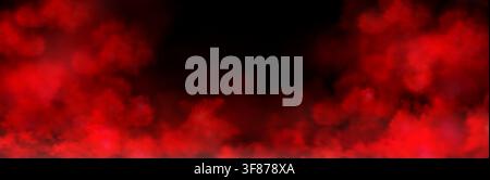 Red smoke clouds, realistic vector paint powder frame on transparent background with dramatic dark effect. Mysterious fog with dust or mist texture, abstract cloudy border design Stock Vector