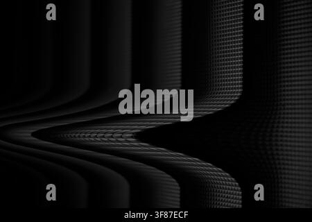 Monochrome abstract background featuring distorted grid patterns and flowing curves. High-contrast minimalist design for technology or architectural c Stock Photo