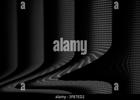 Minimalist monochrome composition featuring curved surfaces with a distinct grid texture. Dramatic lighting creates high-contrast shadows, perfect for Stock Photo