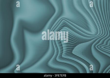 Flowing teal and grey abstract background featuring distorted wavy lines and a mesh texture, ideal for high-tech digital designs. Stock Photo