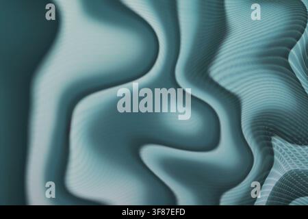 Abstract 3D render of fluid teal waves and mesh patterns. Suitable for tech backdrops and creative digital wallpapers. Stock Photo