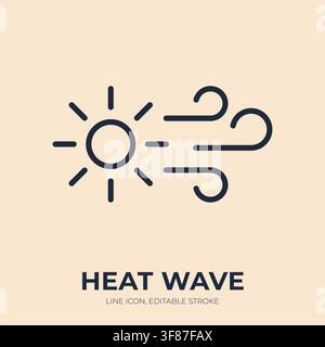 Heat wave line icon. Heatwave linear vector illustration. Thin sign of hot air flow, extreme temperature wind web pictogram. Stock Vector