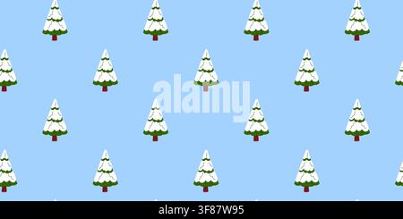 Seamless winter pattern with snow-covered fir trees on a blue background for nursery playroom, fabric, decor Stock Vector