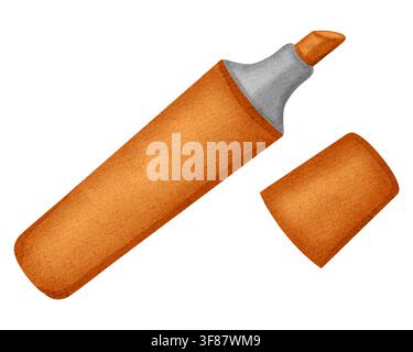 Watercolor illustration of a marker with an open cap, isolated on a white background. Stationery. Ideal for educational banners, fall posters, and bac Stock Photo
