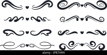 Ornate text dividers with hearts set Stock Vector
