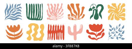 Decorative organic shape floral elements with playful abstract curves and soft botanical style. Bold vector inspired forms create a cheerful Stock Vector