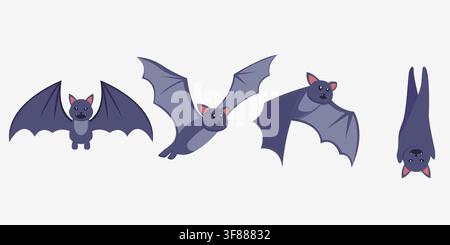 Cute Halloween Bat Character Vector Illustration Set Collection Stock Vector