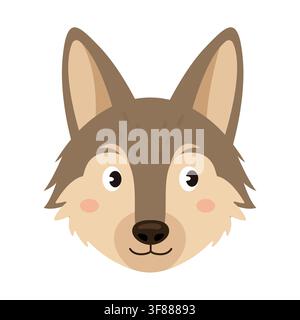 Cute cartoon wolf head vector illustration isolated on white background Stock Vector