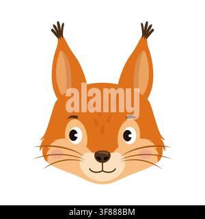 Cute cartoon squirrel head vector illustration isolated on white background Stock Vector