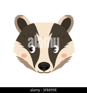 Cute cartoon badger head vector illustration isolated on white background Stock Vector