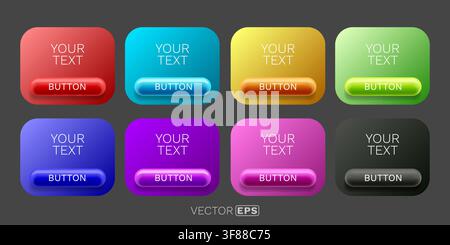 Vibrant UI Buttons Set with Glossy 3D Effect. Modern web element collection for app design and graphic projects. Vector illustration. Stock Vector