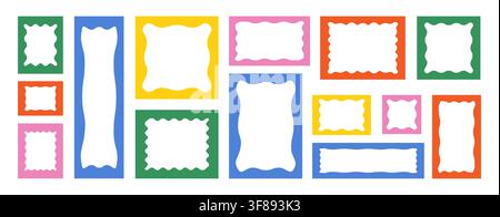 Bright wavy cloud frames with jagged borders. Hand-drawn frames. Colorful frames with wavy or swaying edges. Vector abstract geometric shapes for text, quotes, and messages. Stock Vector