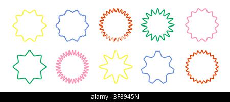 Bright wavy cloud frames with jagged borders. Hand-drawn frames. Colorful frames with wavy or swaying edges. Vector abstract geometric shapes for text, quotes, and messages. Stock Vector