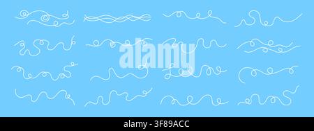 Continuous black squiggle line cable abstract wavy vector illustration set pattern background. Stock Vector