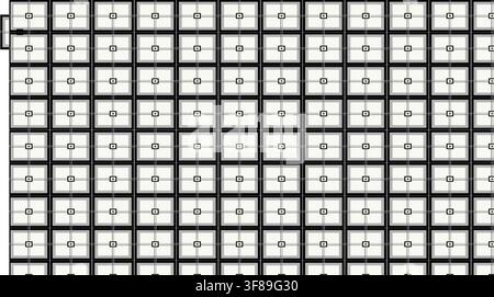 Seamless grid pattern with squares within squares and overlaid intersecting lines in black and grey, creating a modern geometric texture suitable for Stock Vector