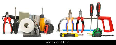 Set different tools for home repair isolated on white background. Stock Photo