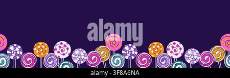 Striped lollipops Halloween seamless border vector illustration Stock Vector