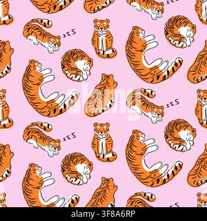 Sleeping tigers seamless pattern vector illustration isolated Stock Vector