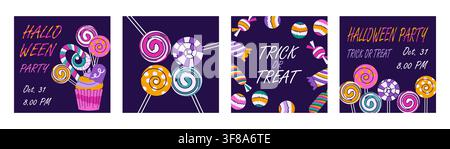 Halloween party square posters set vector illustration Stock Vector
