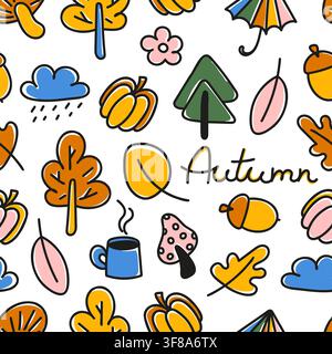 Childish autumn doodle seamless pattern vector illustration Stock Vector