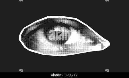 Halftone Eye Close Up Dark Background Illustration Stock Vector