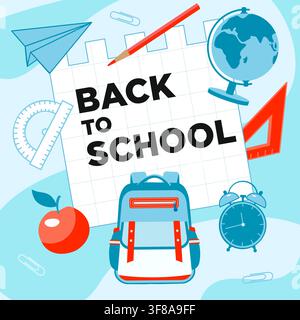 Back to school poster. Flat vector illustration for education campaigns, classroom decor, student lifestyle branding for banners Stock Vector
