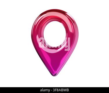 Pink 3D map location pin icon. Glossy glass navigation marker isolated for GPS, map, travel and UI design. 3d render. Stock Photo