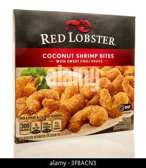 Winneconne, WI - 23 June 2026: A package of Red Lobster coconut shrimp bites on an isolated background. Stock Photo