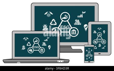 Esg concept shown on different information technology devices Stock Photo
