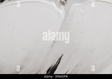 Full frame close up view of white acrylic paint strokes on art canvas texture background surface concept of modern abstract fine art painting creative Stock Photo