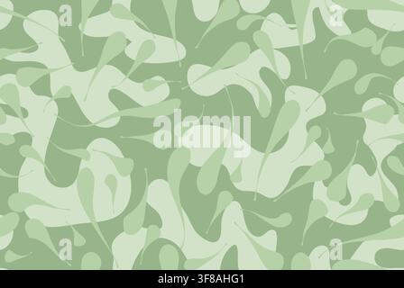 Abstract flourish organic shape seamless pattern. Branch with leaves ornamental texture. Natural green textured floral background Stock Vector