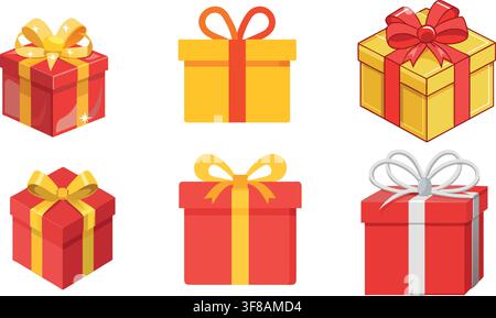 Gift Box Money and Reward Icon Set with Confetti and Blank Gift Tag Stock Vector