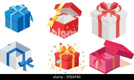 Stacked Gift Boxes and Roses Vector Icon Set for Love and Celebration Stock Vector