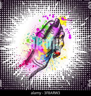 hand with blots. Happy holi. Vector illustration Stock Vector