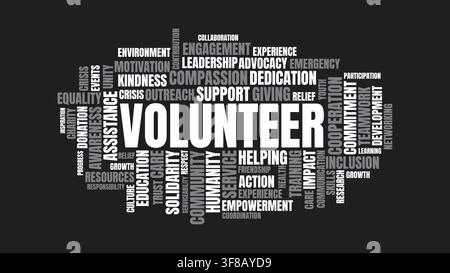 Volunteer word cloud with social responsibility and charity keywords Stock Vector