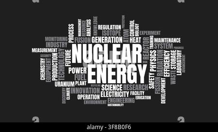 Nuclear Energy Word Cloud Collage of Science Physics and Power Generation Terms Stock Vector