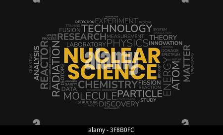 Nuclear Science Typography Word Cloud Concept with Physics Energy and Radiation Terms Stock Vector