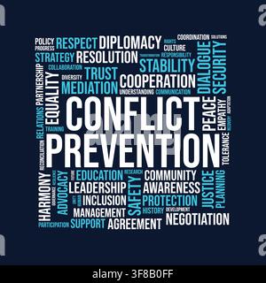 Conflict Prevention Word Cloud Design with Peace Diplomacy and Cooperation Typography Stock Vector
