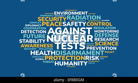 International Day Against Nuclear Tests Word Cloud with Disarmament Peace and Safety Typography Stock Vector