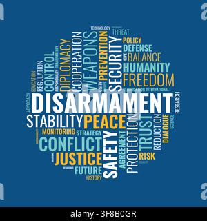 Disarmament Word Cloud Concept with Peace Security and Diplomacy Typography on Blue Background Stock Vector