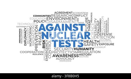 Word Cloud Concept of Against Nuclear Tests with Disarmament Peace and Security Keywords Stock Vector