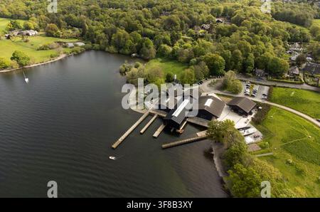 The Windermere Jetty Museum on Lake Windermere, Cumbria, preserves and showcases the region's historic boats and maritime heritage. Stock Photo
