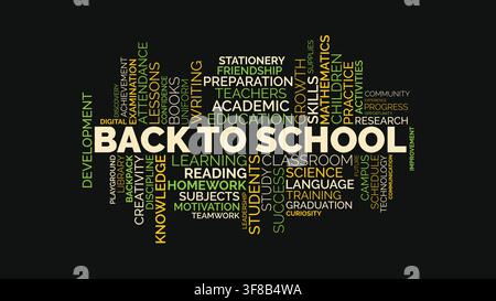Back to School Typography Word Cloud Concept with Education Keywords on Dark Background Stock Vector