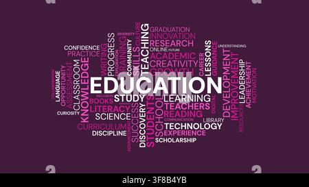 Education Word Cloud Concept Illustration with Learning and School Keywords on Dark Background Stock Vector